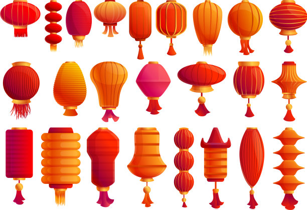 中国灯笼图标设置卡通风格图片下载