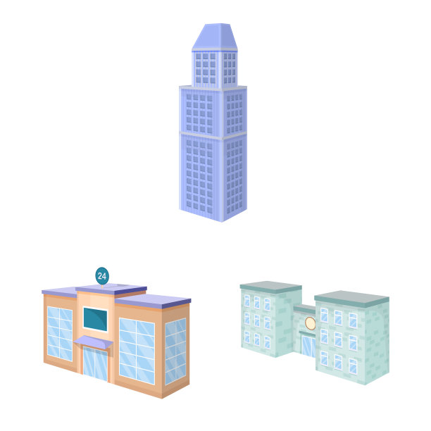 孤立对象城市和建筑标识集的图片下载