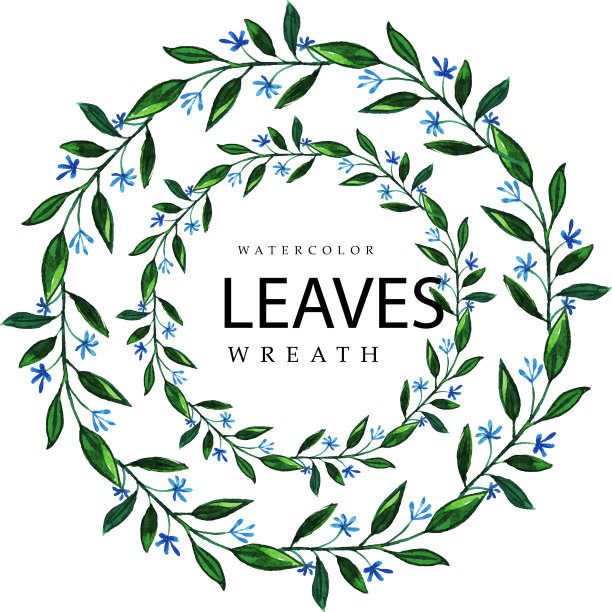水彩绿色的树叶花环图片下载