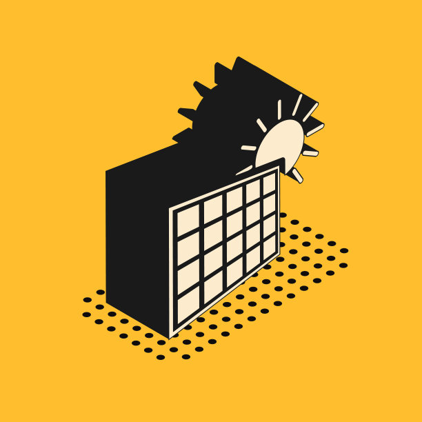 等距太阳能电池板和太阳图标隔离图片下载