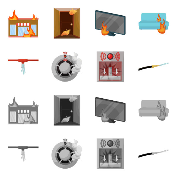 设计消防员和消防图标集图片下载