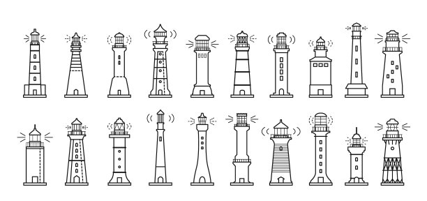 海上灯塔线设置图标图片下载