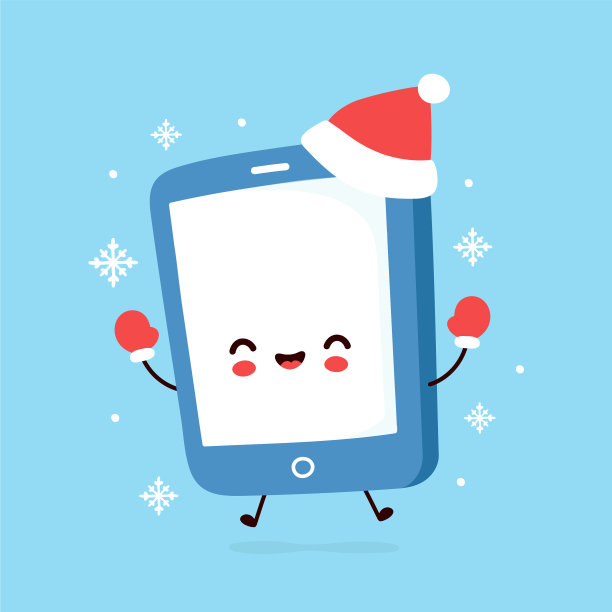 可爱的智能手机戴着圣诞帽图片下载