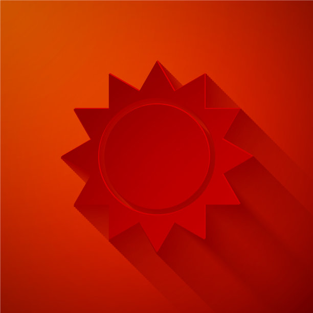 剪纸太阳图标孤立在红色背景图片下载