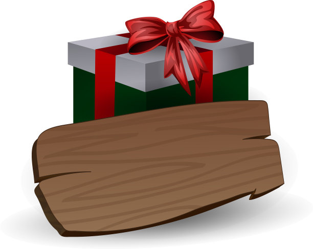 绿色节日礼盒与弓和木板图片下载