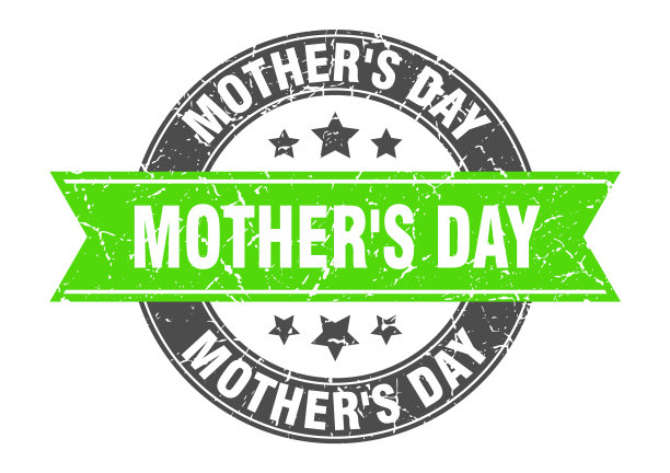 母亲节圆形邮票配上绿色的母亲丝带图片下载