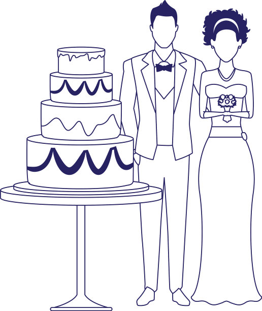 新娘和新郎和婚礼蛋糕平面设计图片下载