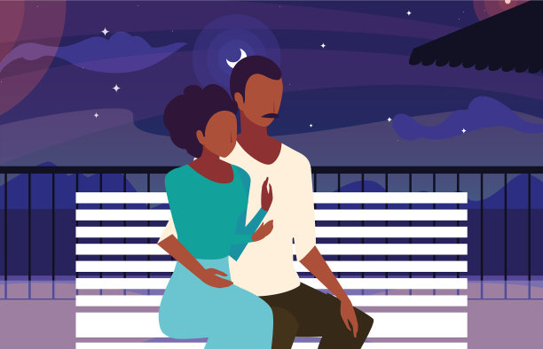 坐在公园椅子上相爱的情侣图片下载