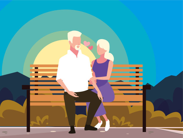 坐在公园椅子上相爱的情侣图片下载