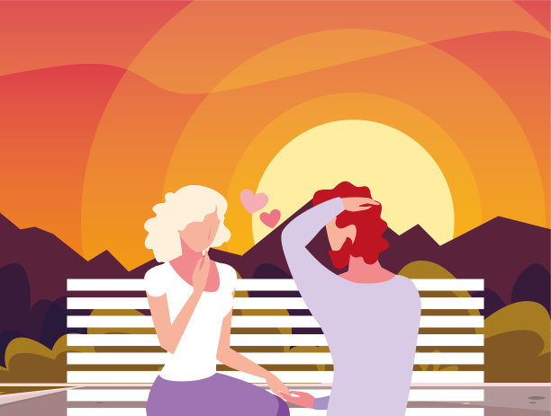 坐在公园椅子上相爱的情侣图片下载