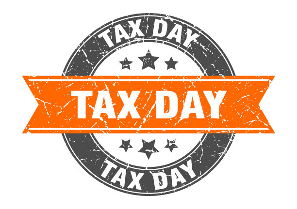 收税日圆形邮票与橙色丝带收税日图片下载