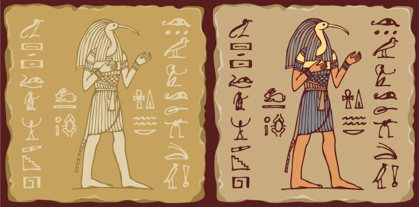 带有埃及神透特和象形文字的瓷砖图片下载