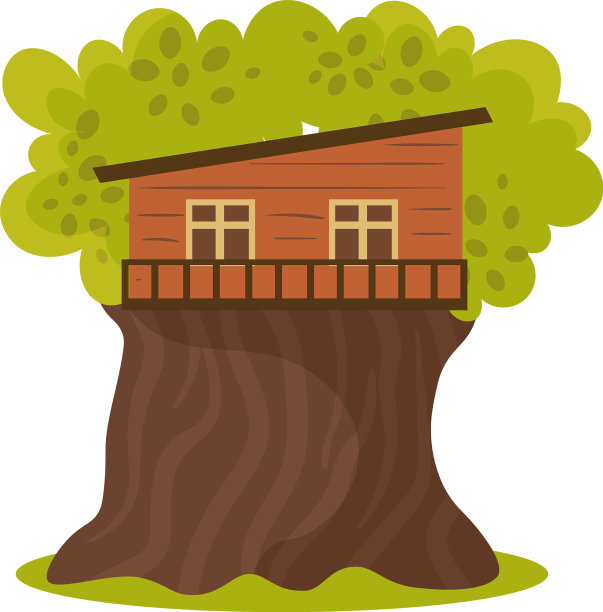 一层木斜房子上开花的树图片下载