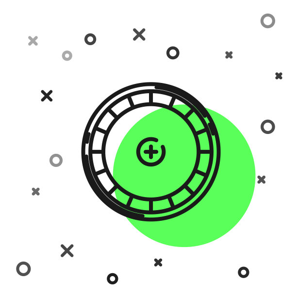 黑线赌场轮盘赌轮图标孤立上图片下载