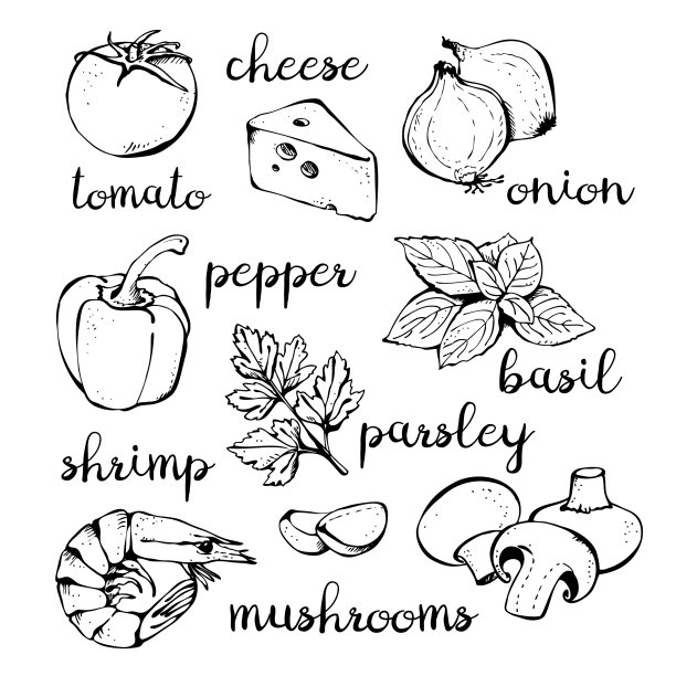 披萨配料集手绘收藏图片下载