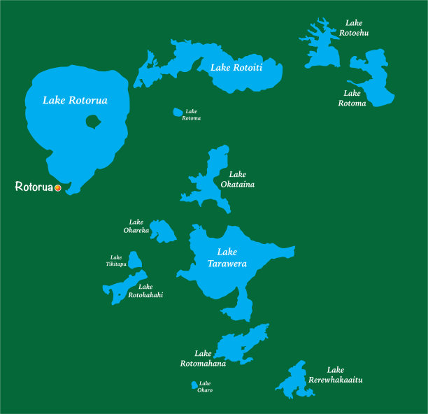 绘制新西兰罗托鲁瓦湖区的湖泊地图图片下载