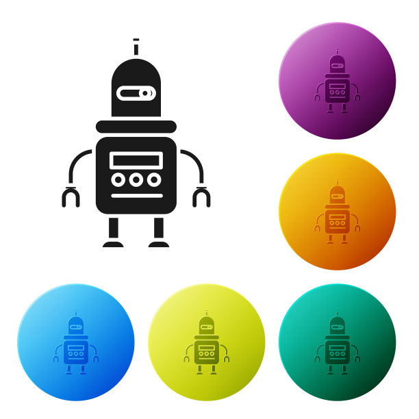 黑色机器人图标孤立在白色背景设置图片下载