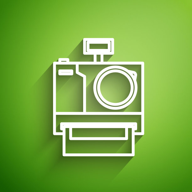 白线照片相机图标隔离在绿色图片下载