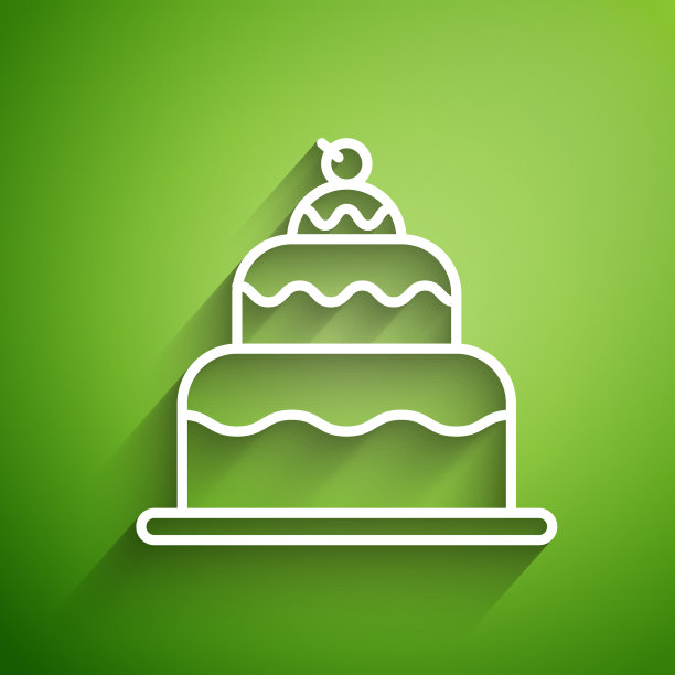白线蛋糕图标隔离在绿色背景图片下载
