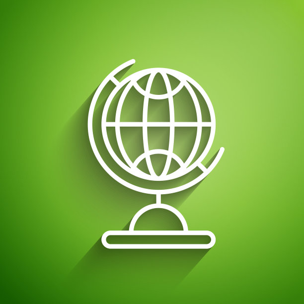 白线地球地球仪图标孤立在绿色图片下载