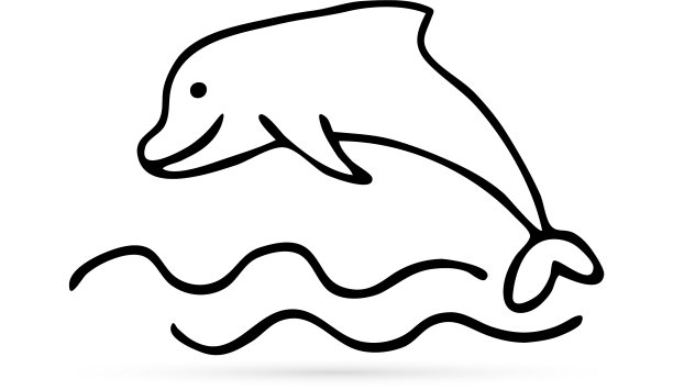 海豚图标的孩子手绘艺术线图片下载