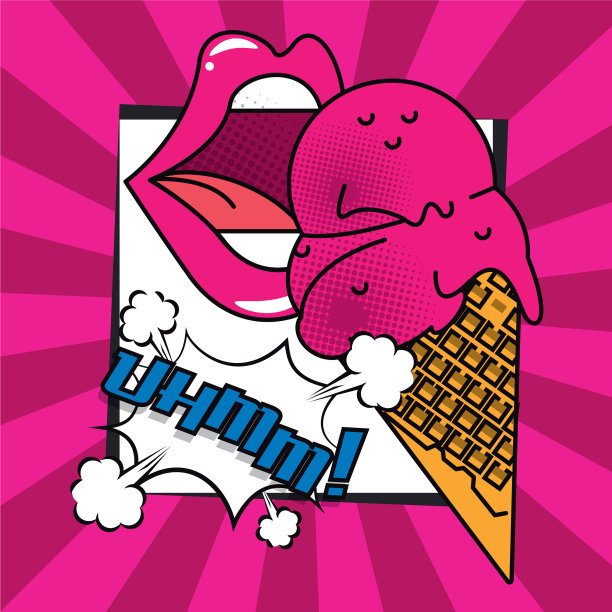 海报波普艺术风格与女性嘴吃冰图片下载