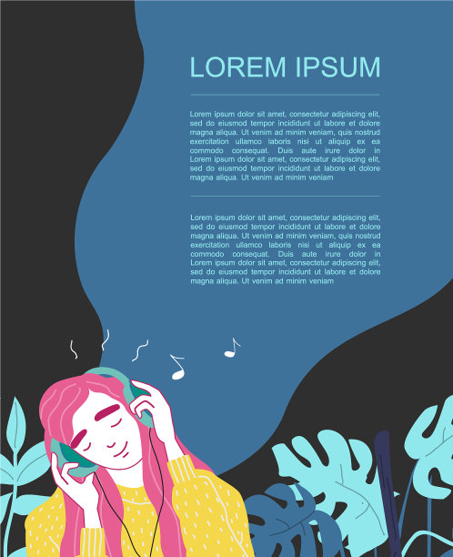 年轻女子戴着耳机听音乐图片下载