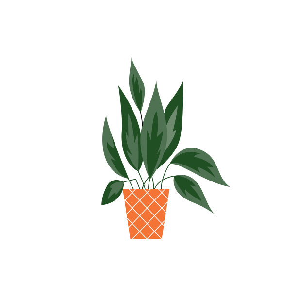 房子热带植物与叶子在盆图标平坦图片下载