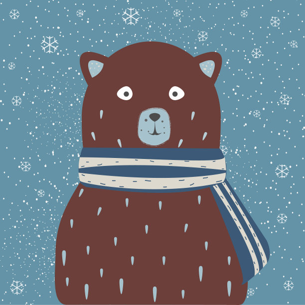 可爱的熊在寒冷的冬天戴着围巾图片下载