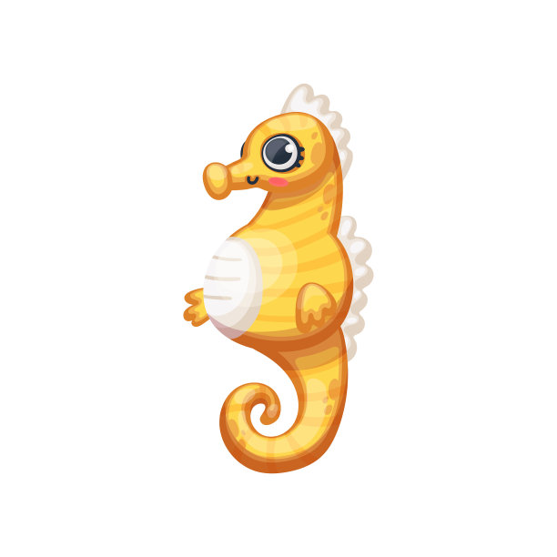 可爱的卡通黄色海马图画给孩子们图片下载