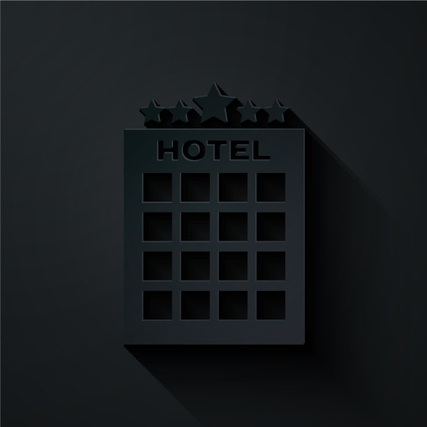 剪纸酒店建筑图标孤立在黑色图片下载