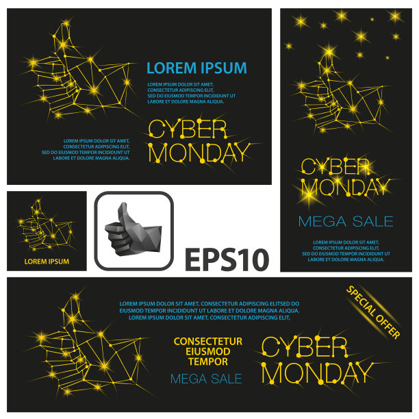 网络星期一横幅设置低聚拇指向上的图标图片下载