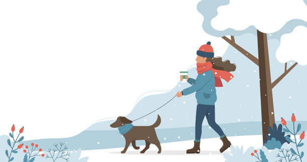 冬天遛狗的女人很可爱图片下载
