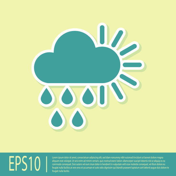 绿色多云与雨和太阳图标隔绝图片下载