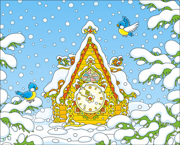 圣诞节白雪覆盖的布谷鸟钟图片下载