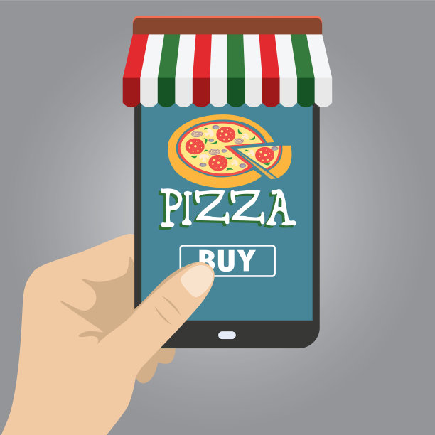 手持智能手机点披萨用图片下载