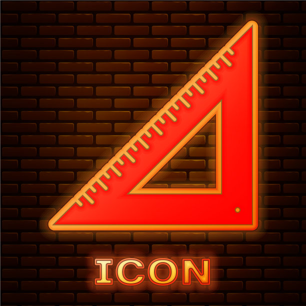 发光的霓虹灯三角形标尺图标隔离图片下载