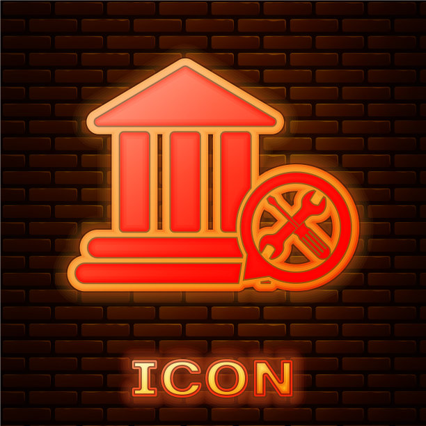 发光的霓虹灯银行大楼与螺丝刀和图片下载