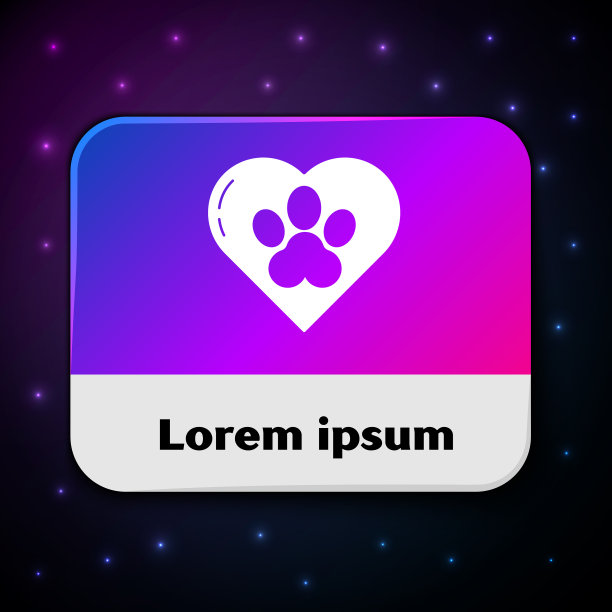 白色的心与动物的足迹图标隔离图片下载