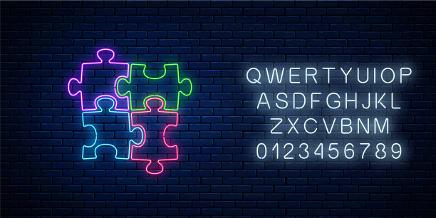 霓虹灯拼图片闪烁着霓虹灯图标的逻辑图片下载