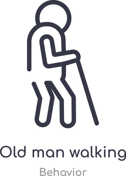 老人行走轮廓图标孤立线图片下载