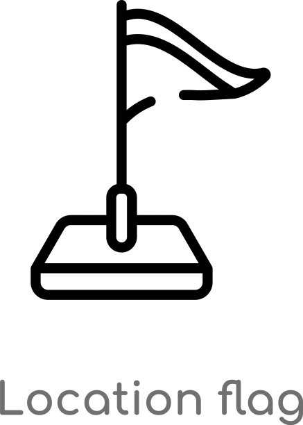 描边定位旗帜图标，简约黑色独立图片下载