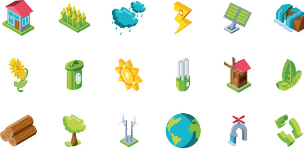 在白色背景上设置图标可再生能源图片下载