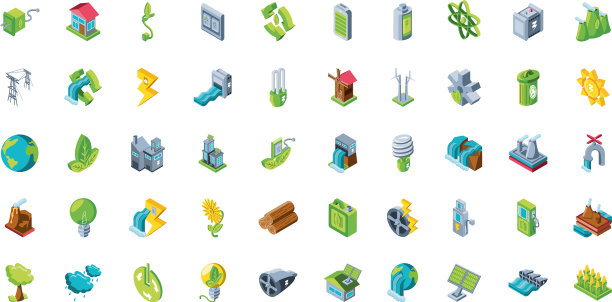 在白色背景上设置图标可再生能源图片下载