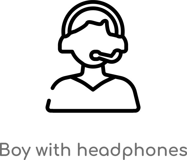 轮廓男孩与耳机图标孤立黑色图片下载