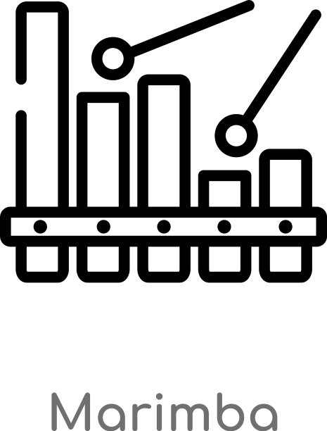 马林巴琴轮廓图标黑色背景简约线条图片下载