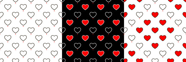 三个简单的无缝心形和圆点图案图片下载