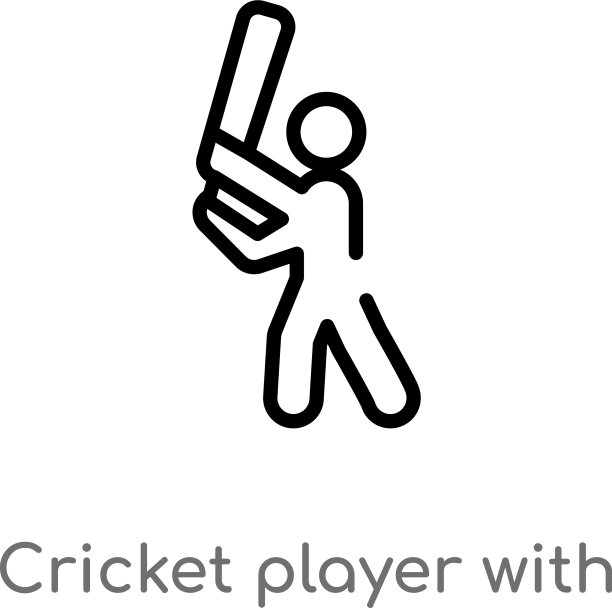 轮廓板球运动员与蝙蝠图标隔离图片下载