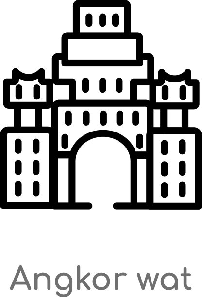 轮廓吴哥窟图标孤立黑色简单图片下载