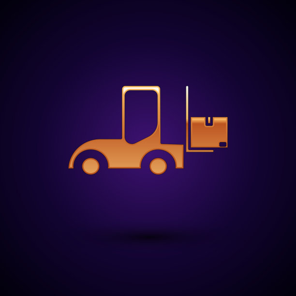 金色叉车图标孤立在深蓝色图片下载